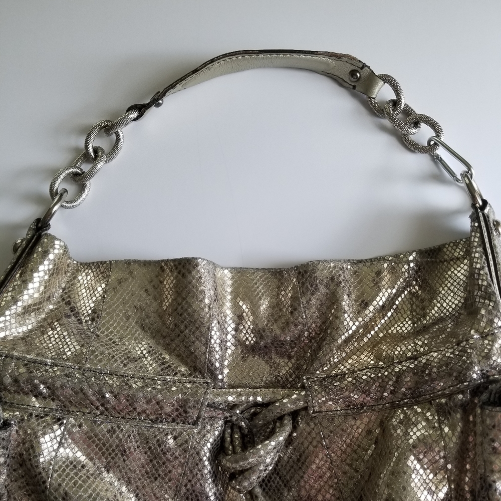 Coach Kristin Metallic Python Print Drawstring Le… - image 4